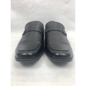 Perry Ellis Portfolio Mens Black Leather Square Toe Buckle Strap Loafers 9.5M